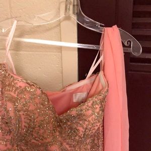 Never worn, pink prom dress with sash